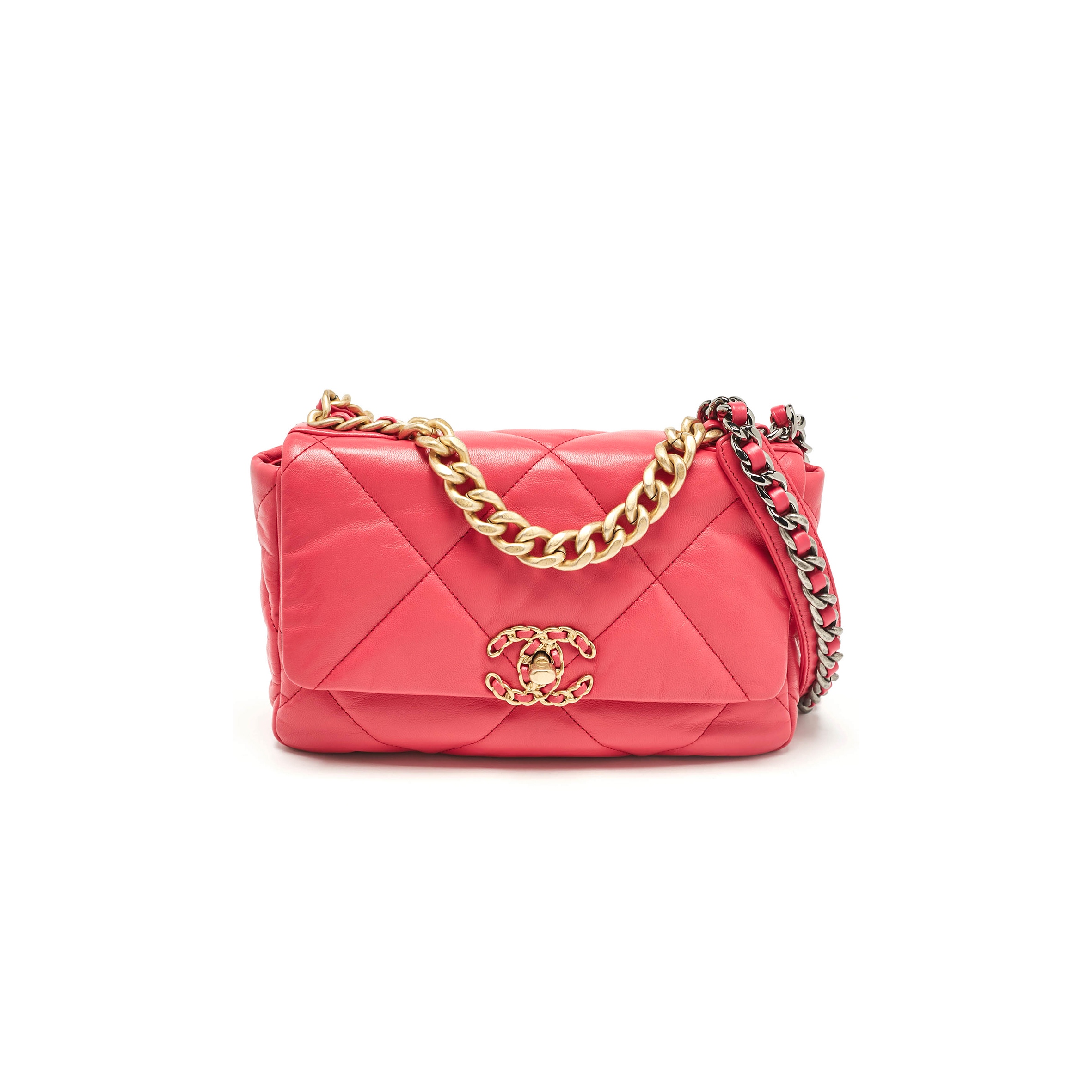 CHANEL PINK QUILTED LEATHER SMALL 19 FLAP BAG AS1160 (26*16*9cm)